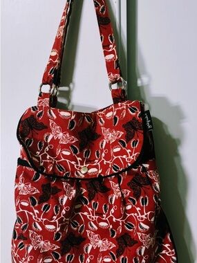 Yakpak  Hobo Handbag Purse Red Black White Venus Fly Trap w/ Butterflies